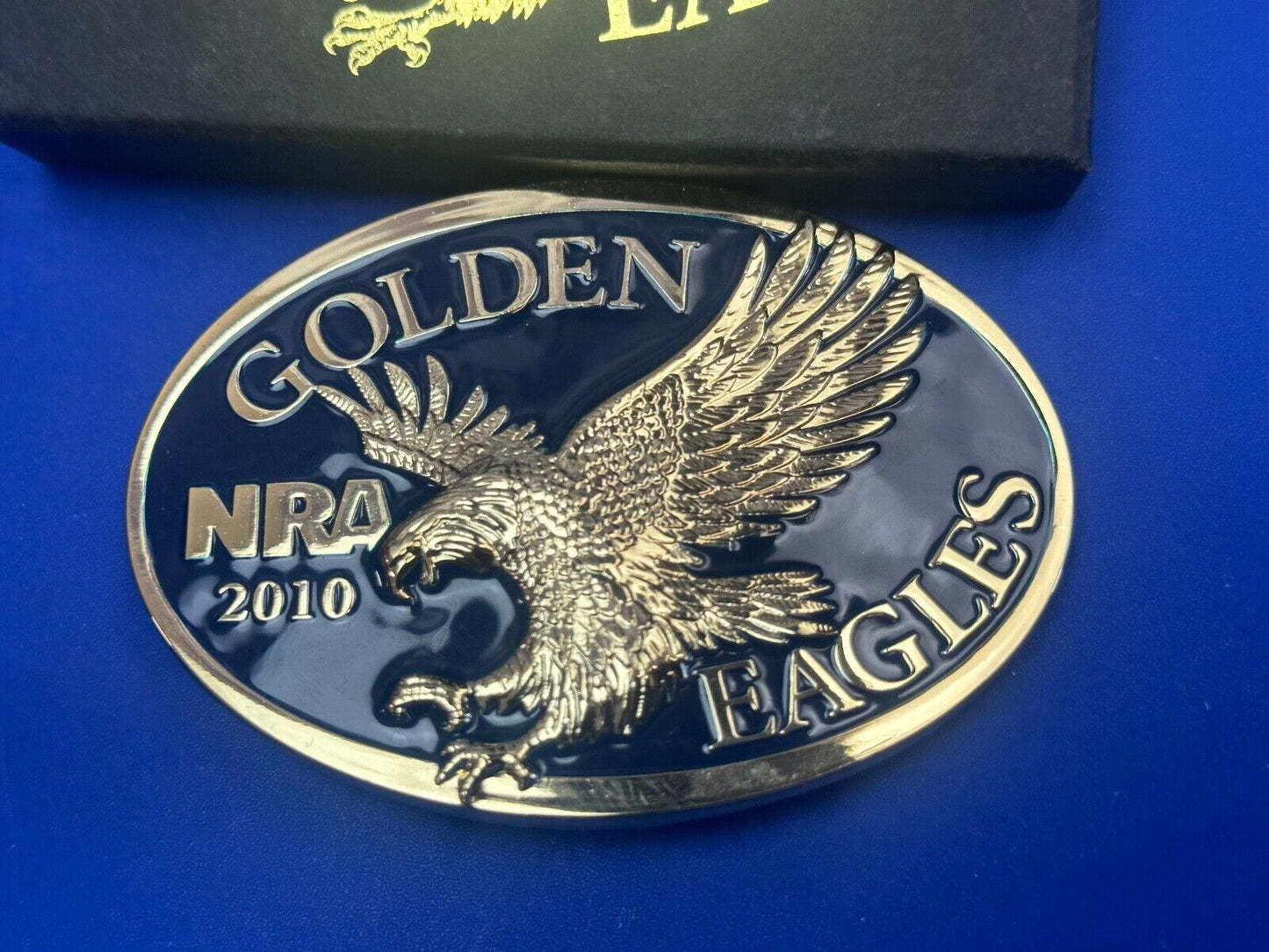 2010 Commemorative Golden Eagles NRA belt buckle in box - Vote Gun Rights