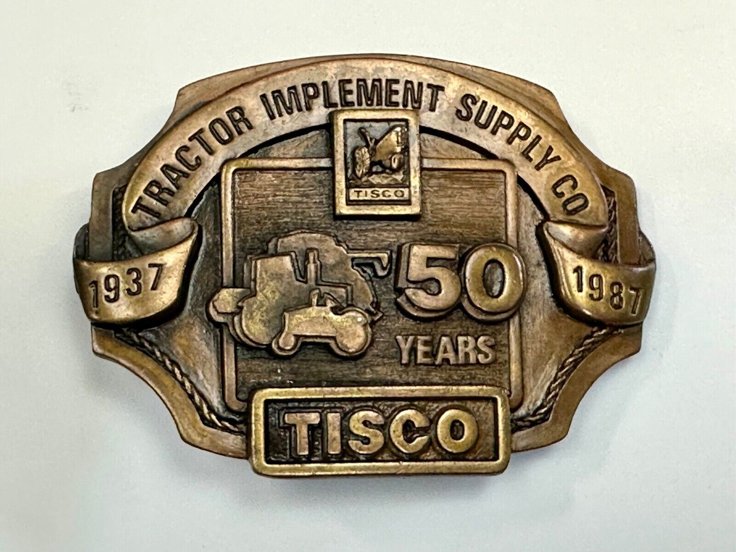 Tisco 50 year celebration Tractor farm supply company promo 1986 belt buckle