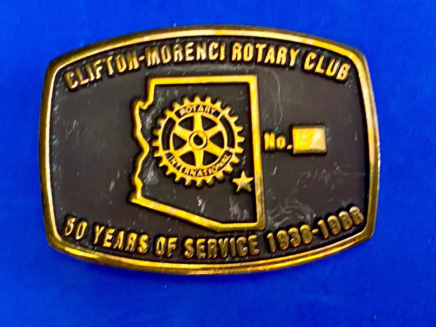 Vintage Clifton Morenci Rotary Club 50 years of service celebration belt buckle