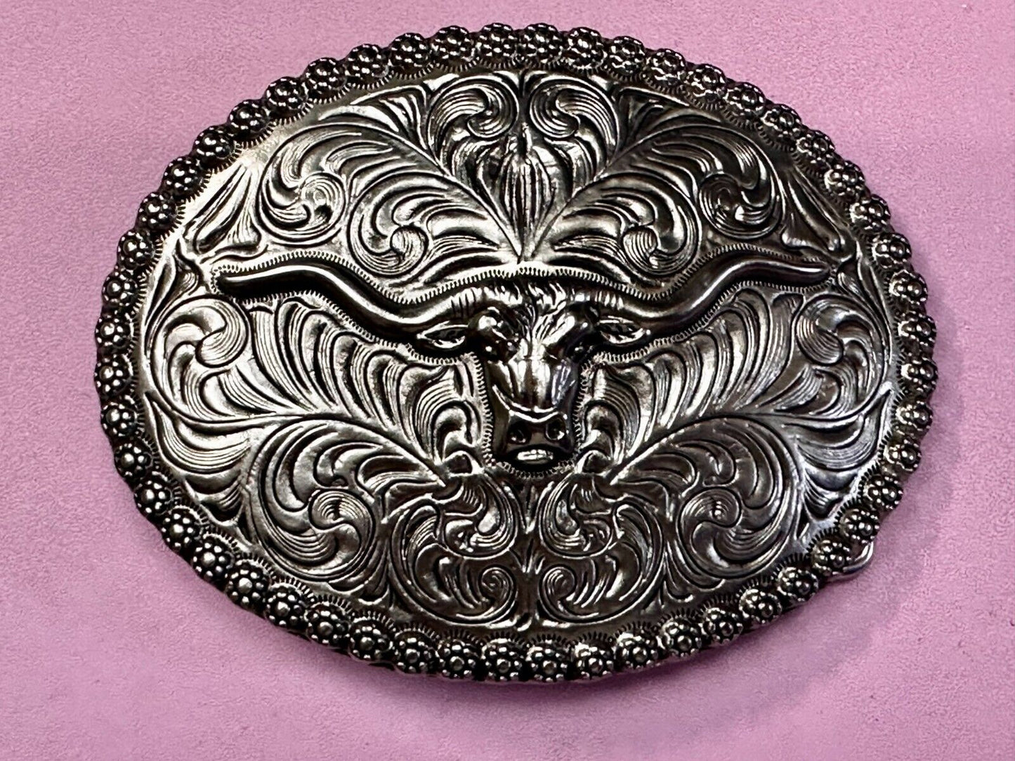 Texas Longhorn Steer Bull Cow Silver Tone Western Rodeo Cowboys Belt Buckle