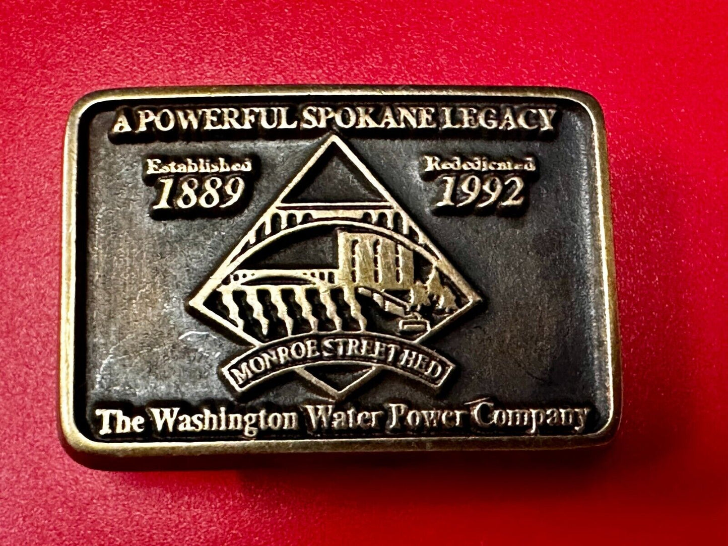 The Washington Water Power Co Spokane Solid Brass 1992 Commemorative Belt Buckle