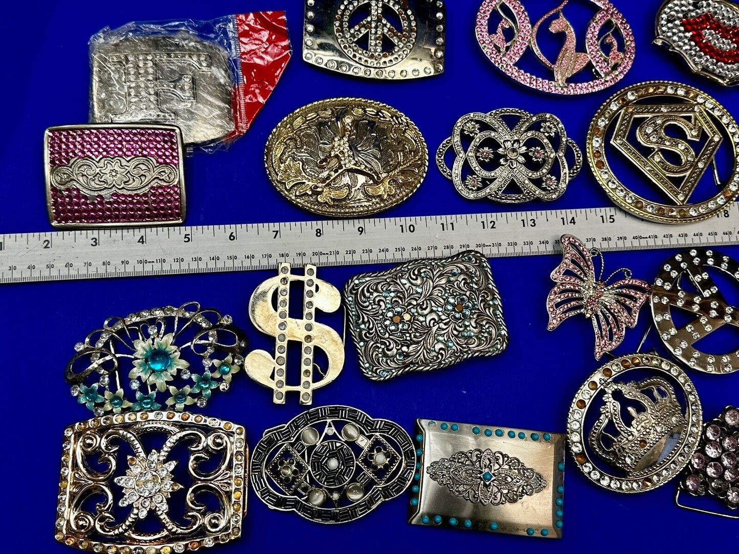22 Bulk Lot Junk Drawer Grab Bag of REPAIR Belt Buckle - Missing Rhinestone's