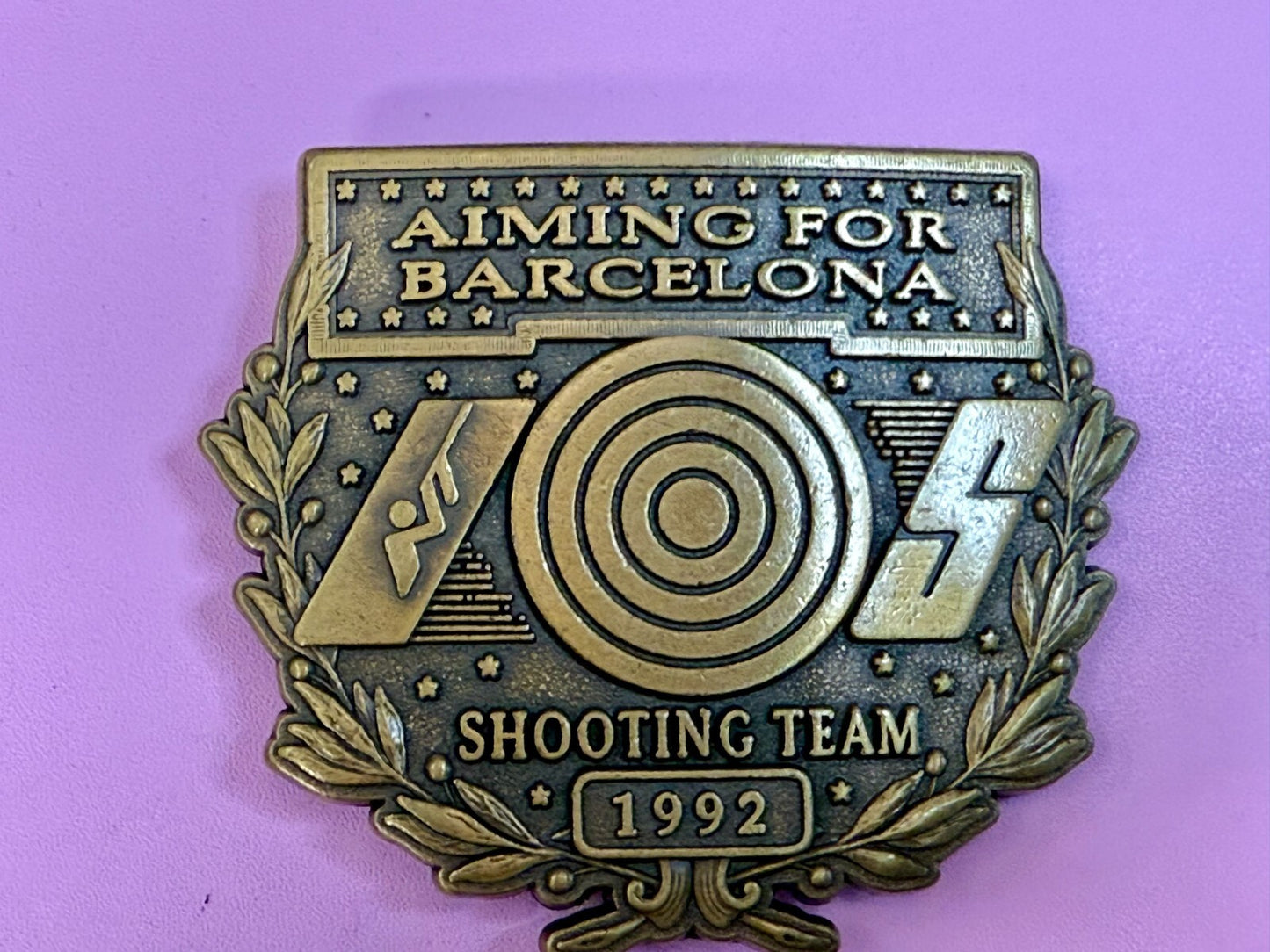 Aiming For Barcelona Shooting Team 1992 Olympics Vintage Commemorate Belt Buckle