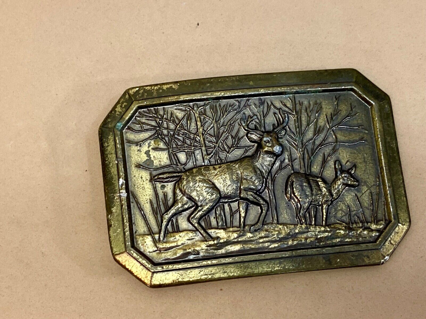 Vintage 1976 Deer And Doe In Nature Western Framed Great American Belt Buckle
