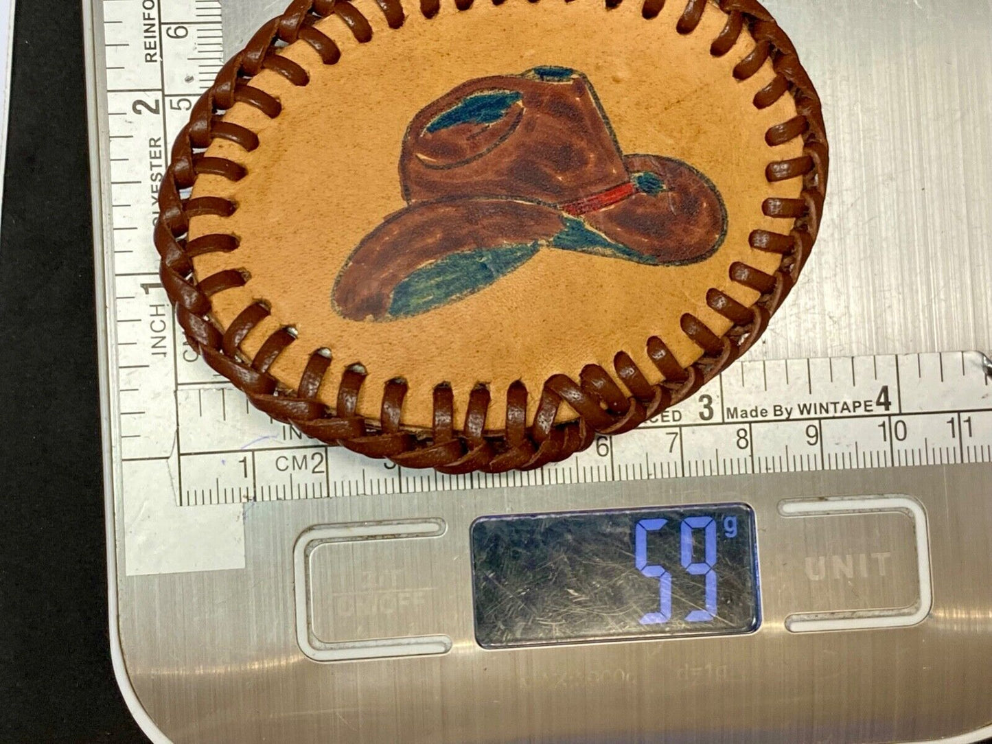 Vintage Cowboy Hat On Hand Stitched Leather Western Oval Belt Buckle