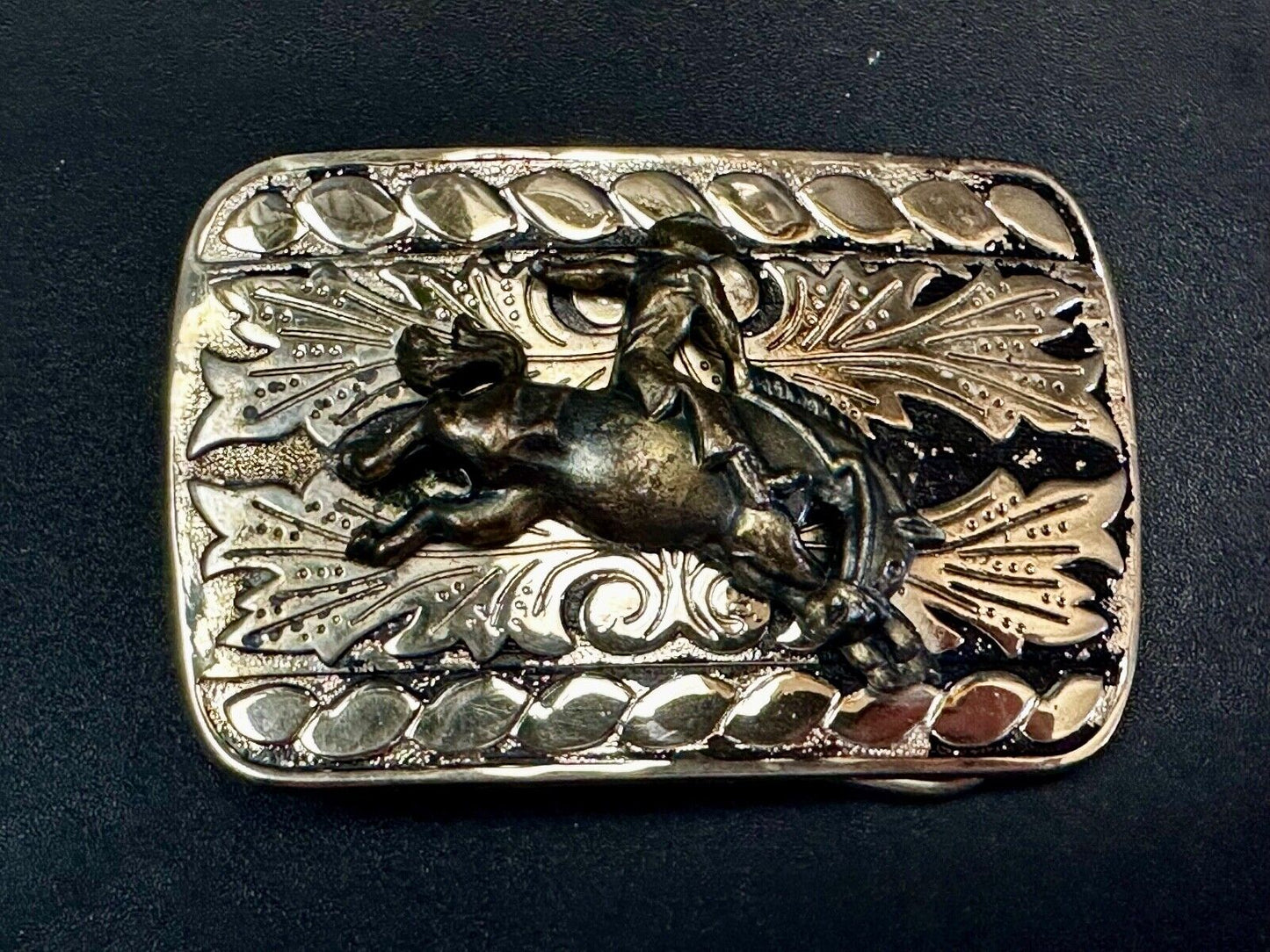 Vintage Cowboy on bucking bull bronc western two tone belt buckle