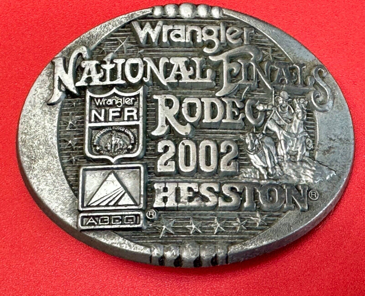 2002 Montana Silversmiths Hesston Belt Buckle Wrangler NFR Dealer Incentive