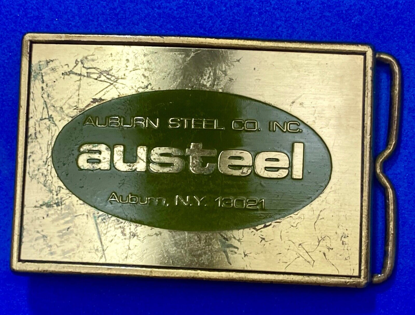 AUSTEEL Alburn Steel Company INC NY 13021 promo belt buckle by RJ