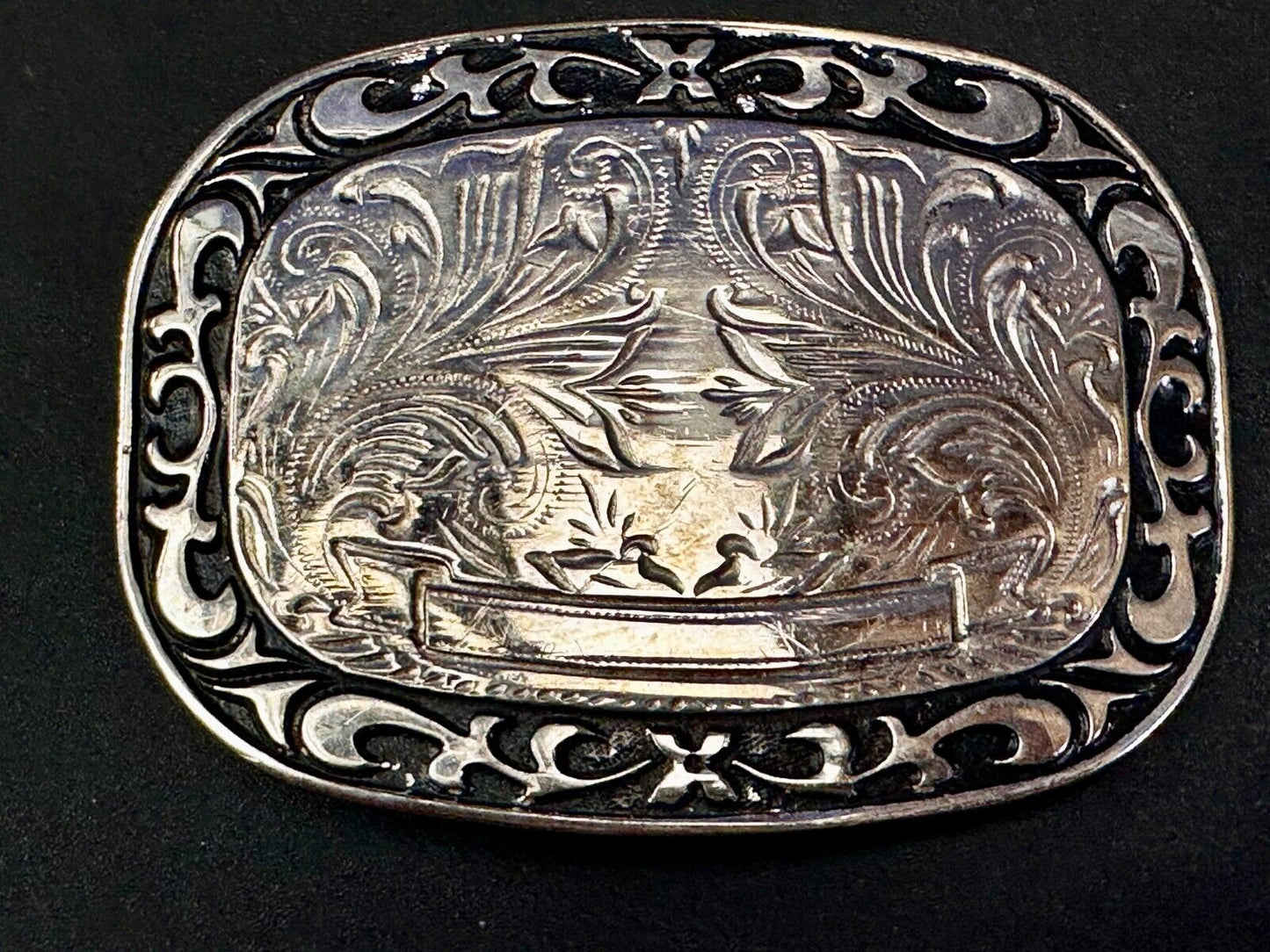 Vintage Blank Award Ribbon Scroll To Engrave Flower Swirl Design Belt Buckle