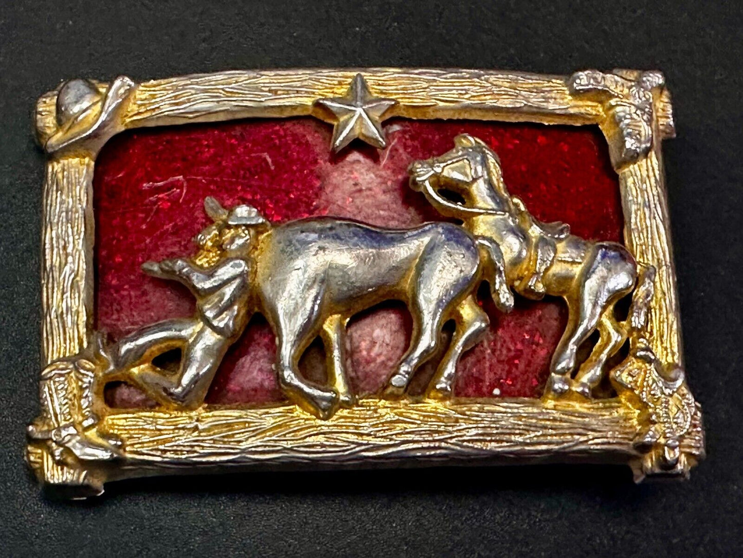 Bank Bandit Cowboy Horse Thief Unique colorful Raised Belt Buckle