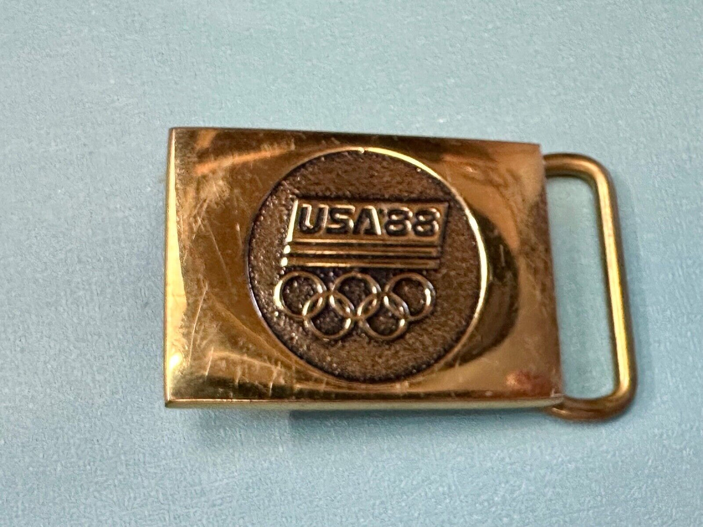 1988 US Olympics 100% Solid Brass Belt Buckle, Olympic Rings Logo & USA '88