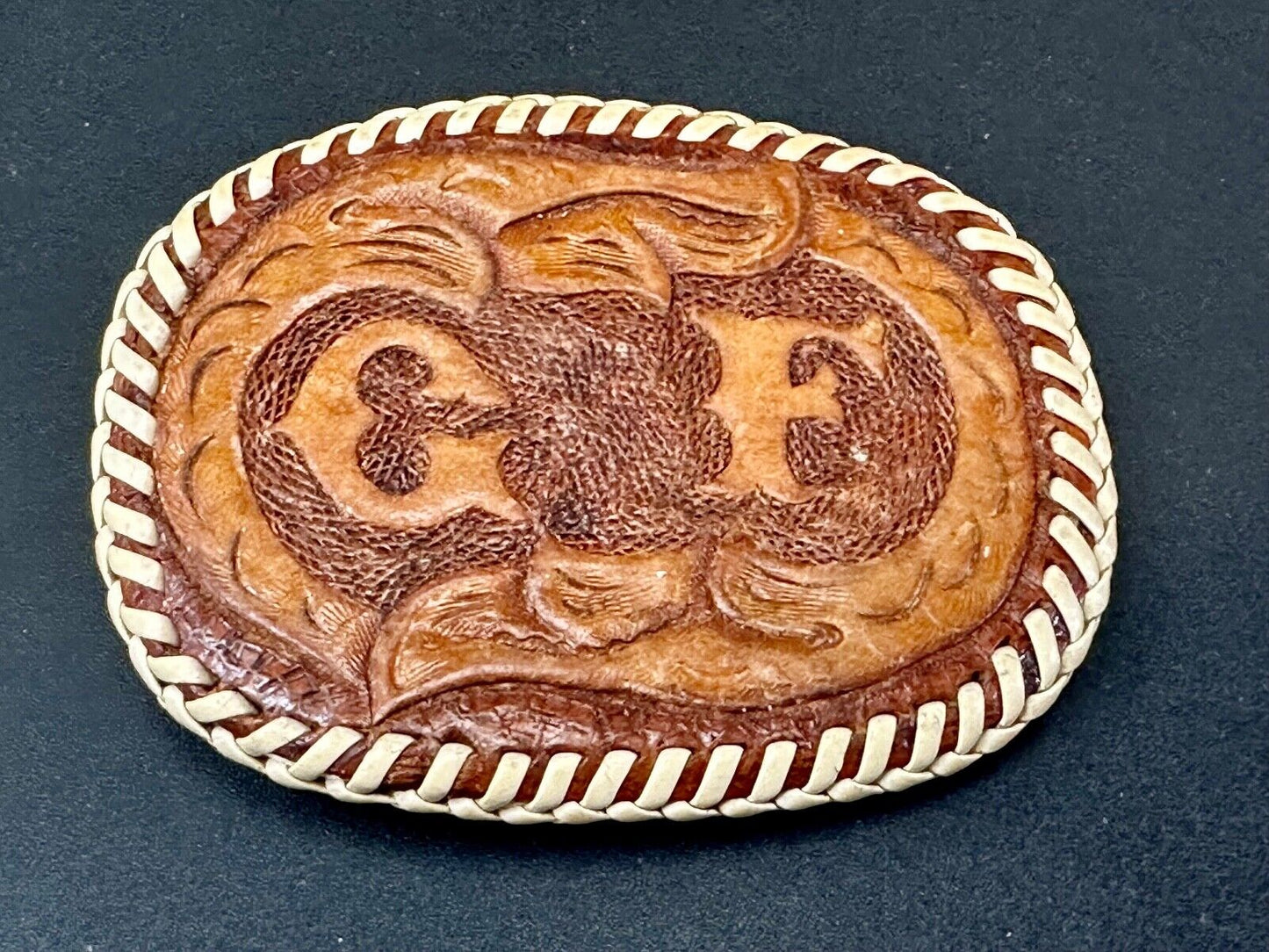Artisan GF Initials letters Girlfriend? custom stitched leather belt buckle