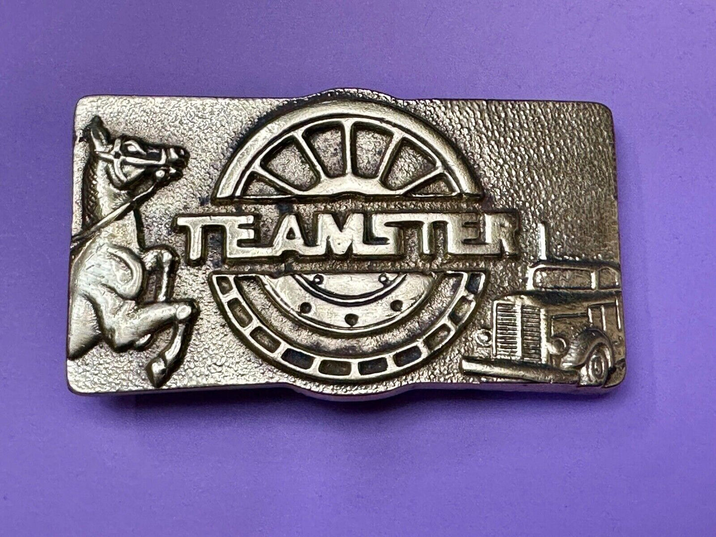 Teamster Union Vintage Solid Brass Belt Buckle Horse Truckers