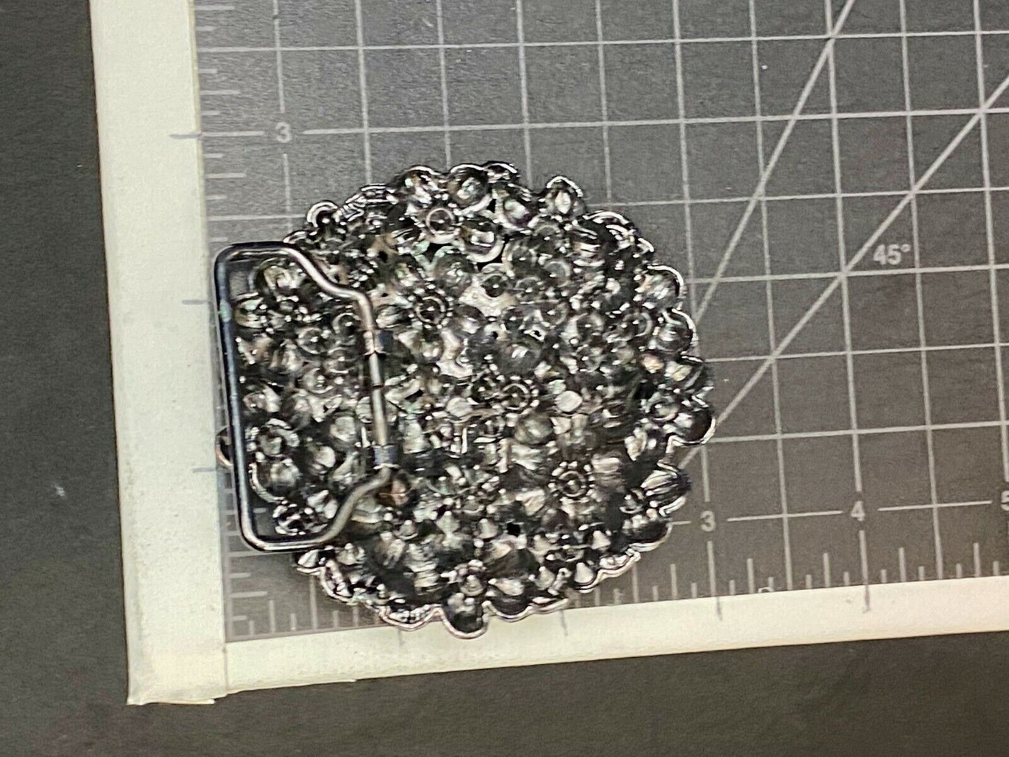Black And White Rhinestones Covering Vintage Cut Out Burst Flower Belt Buckle