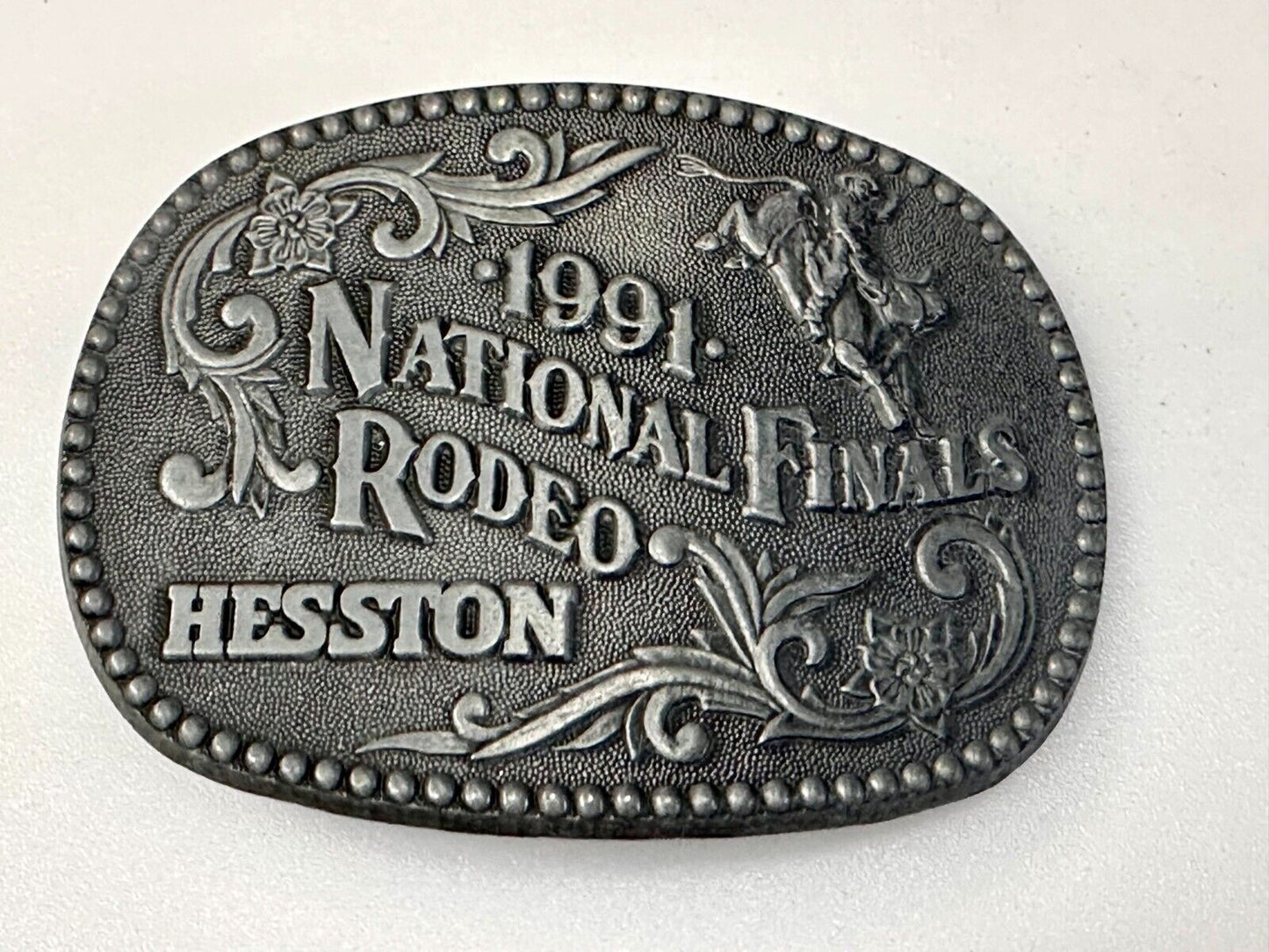 1991 Hesston NFR National Finals Rodeo Cowboys Western ADM Belt Buckle