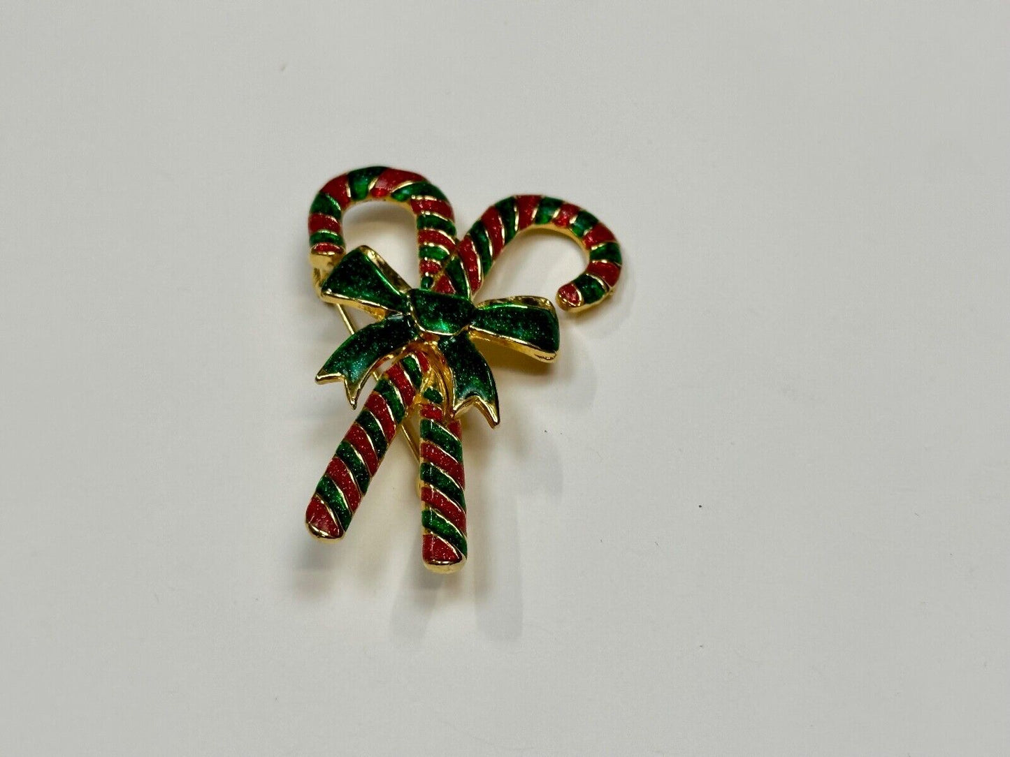 Vintage Candy Cain Pair with bow Christmas Holliday Brooch by AAI