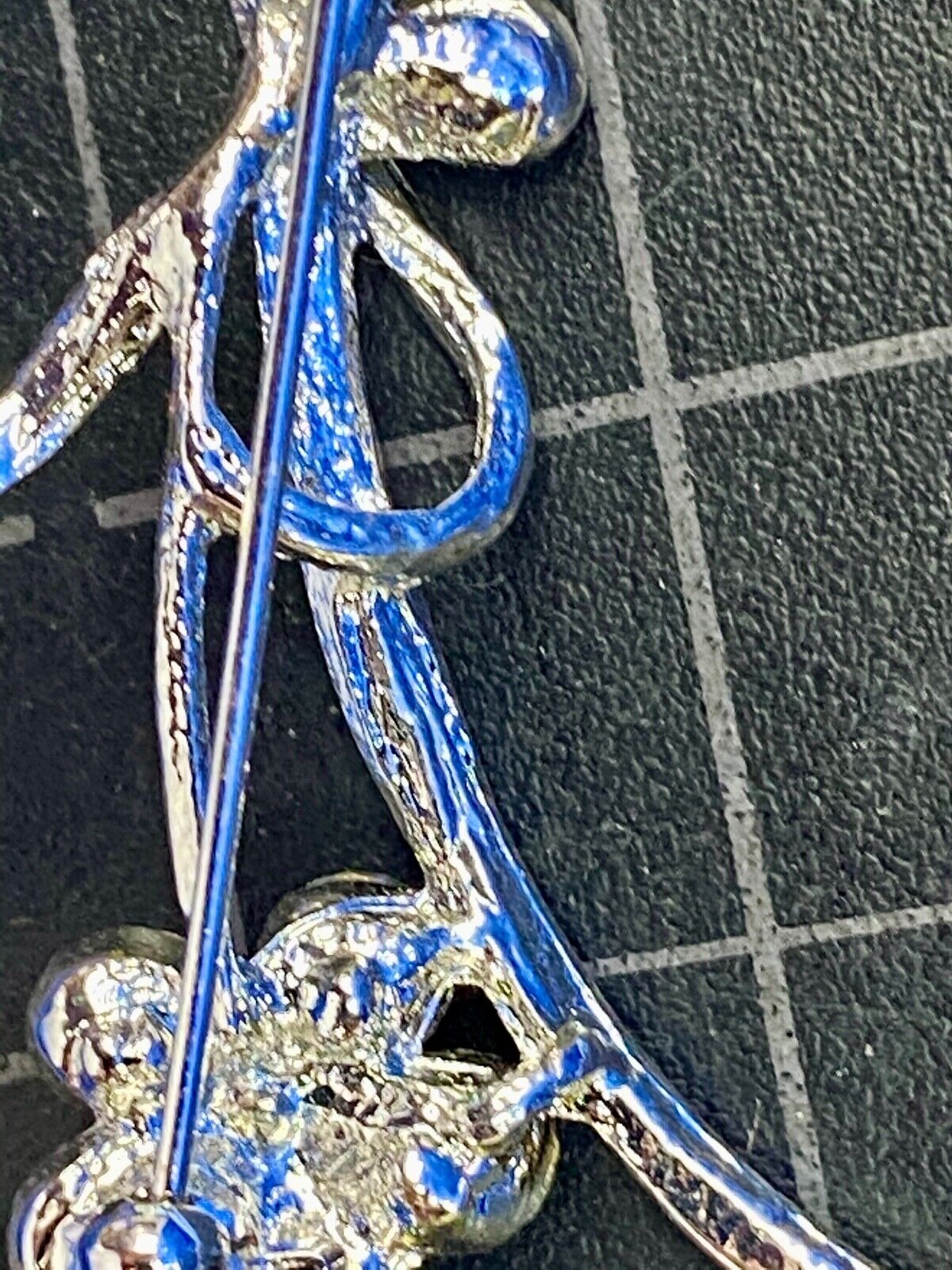Beautiful Figural Flower With Rhinestone Accents Signed Silver Tone Brooch Pin