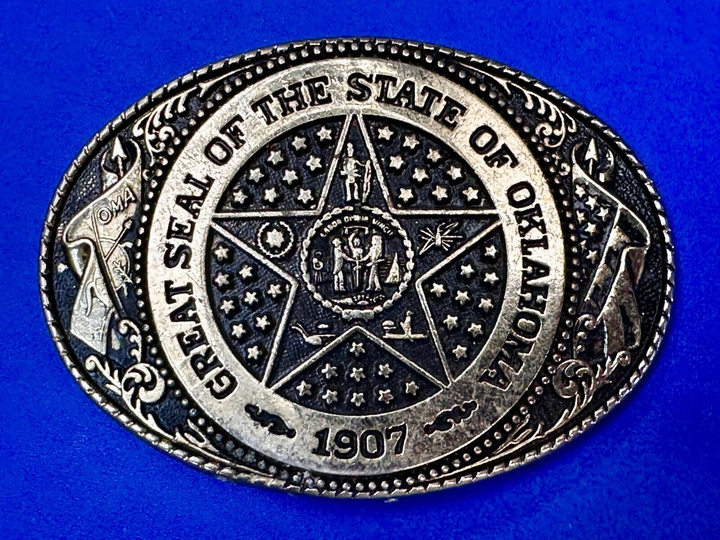 The Great Seal of Oklahoma 1907 Commemorative Vintage Belt Buckle