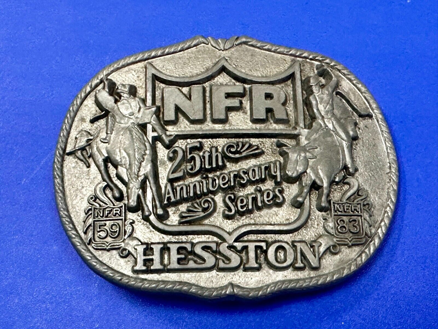 1983 25th Anniversary Hesston NFR National Finals Rodeo Western Belt Buckle