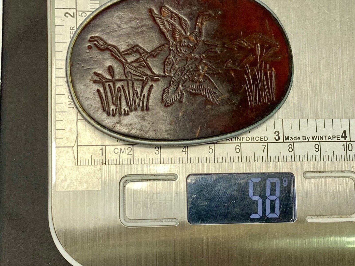 Vintage Ducks taking off flying from pond - nature leather belt buckle