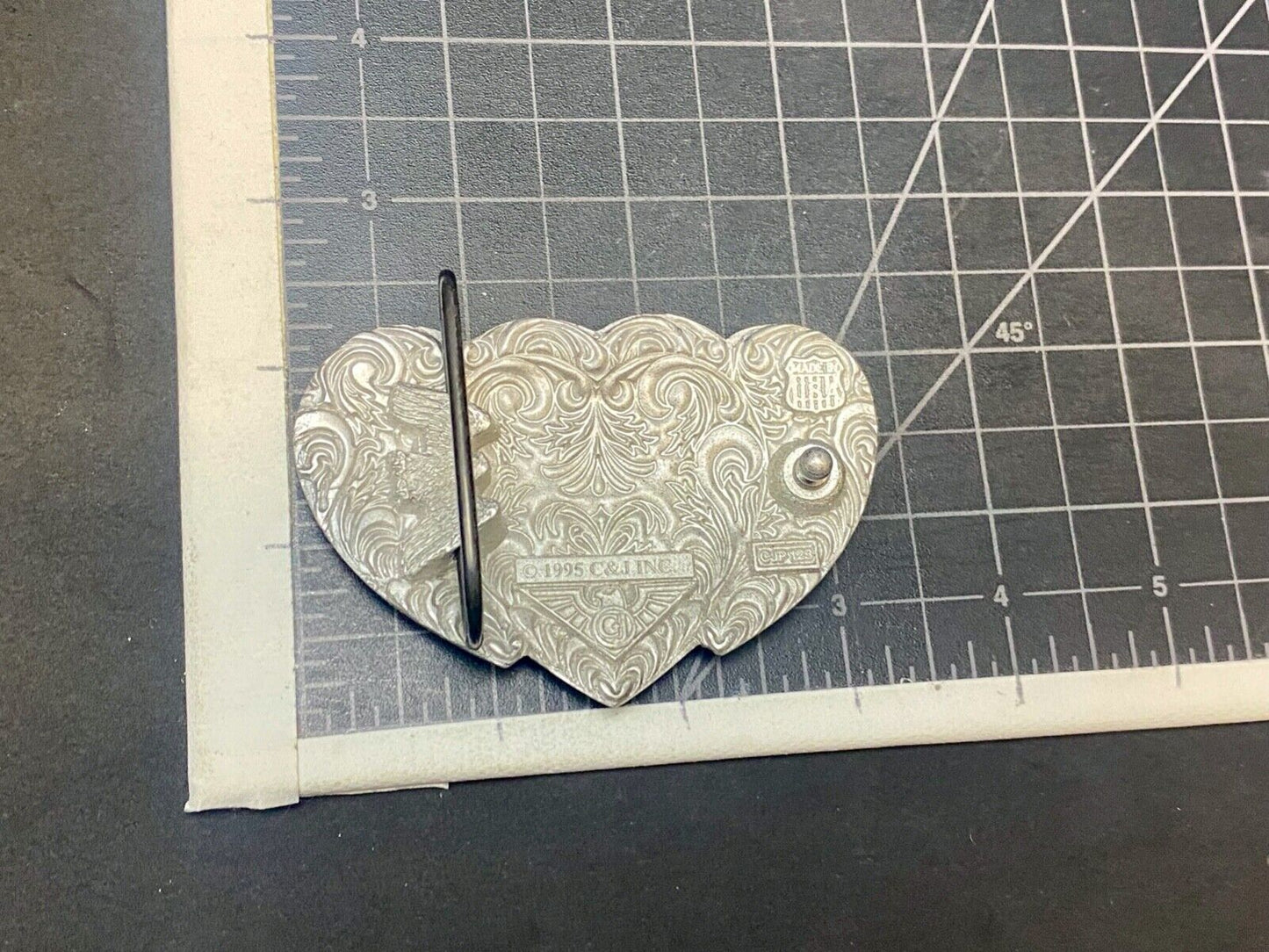 Three Hearts Ornate Flower Swirl / Cut Out Belt Buckle - Vintage 1995 C+J