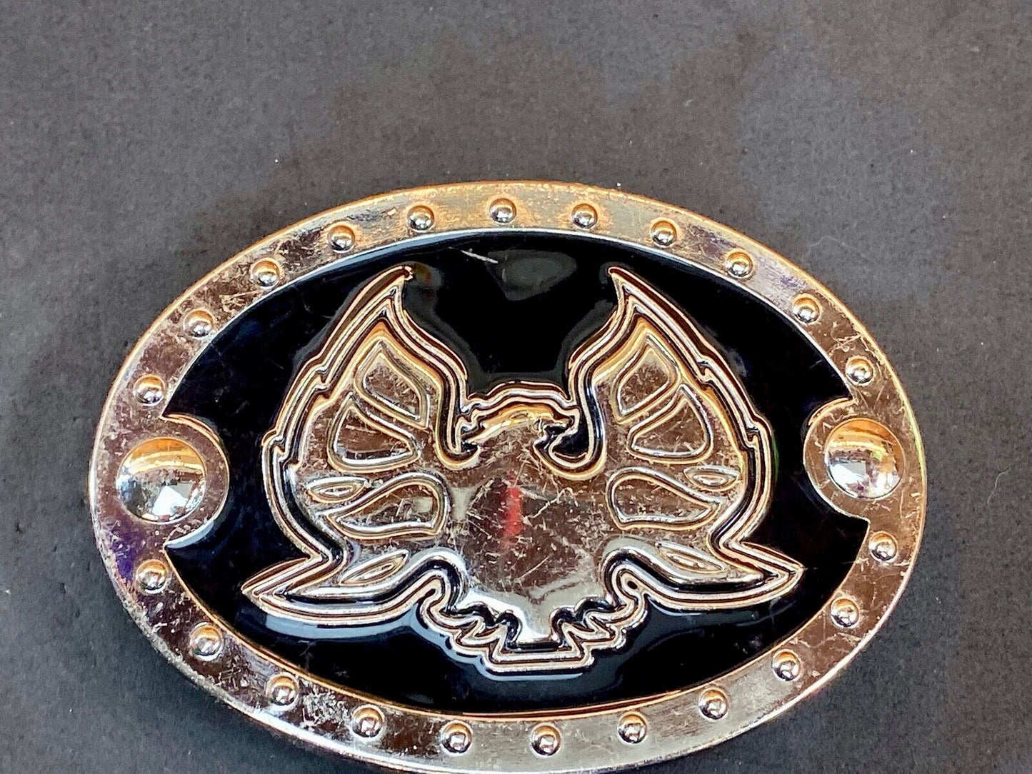Unknown To Me Black And Silver Pattern Eagle Studded Game Or Logo Belt Buckle