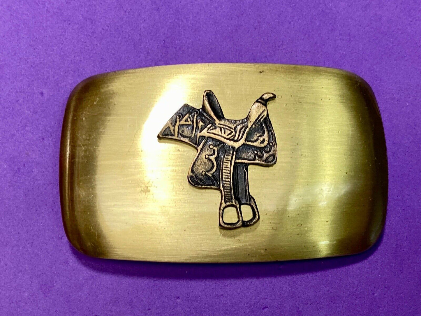 Vintage Chambers Signed Horse Saddle Western Belt Buckle