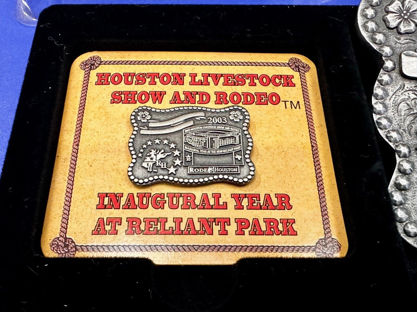 2003 Houston Livestock Show and Rodeo Inaugural Award Trophy Cowboy Belt Buckle