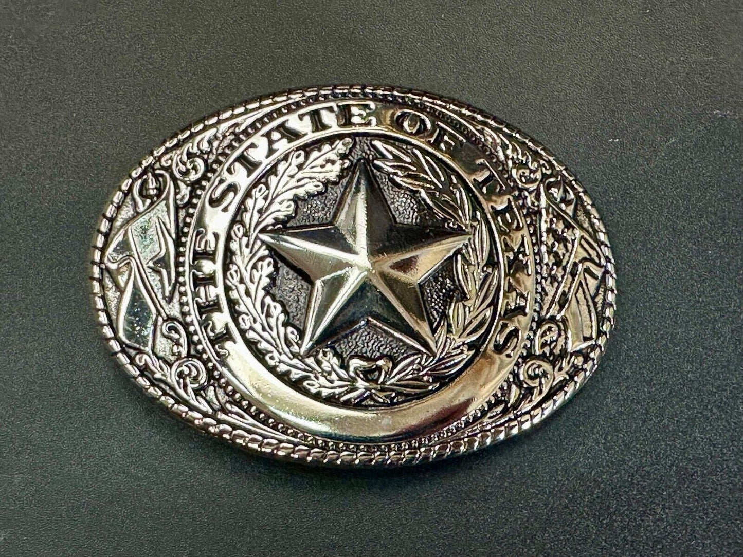 The Great State of Texas - Lone Star Flags seal silver & black color belt buckle