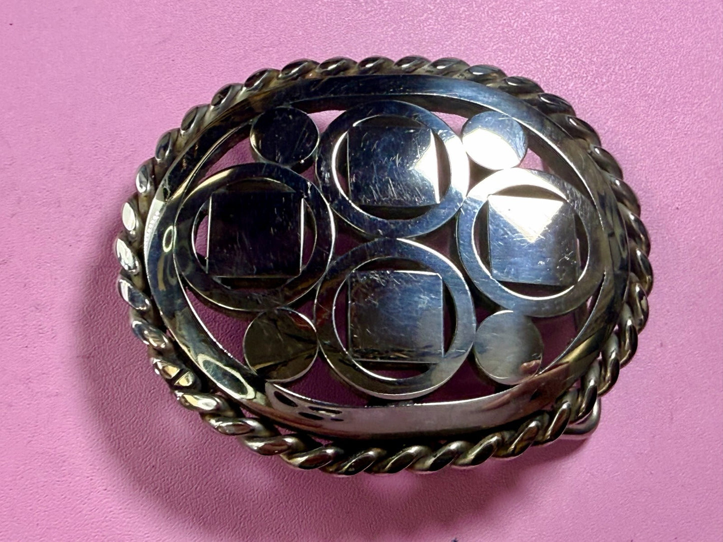 Artisan Welder Art Abstract Open Work Circle Square Pattern Vintage Belt Buckle