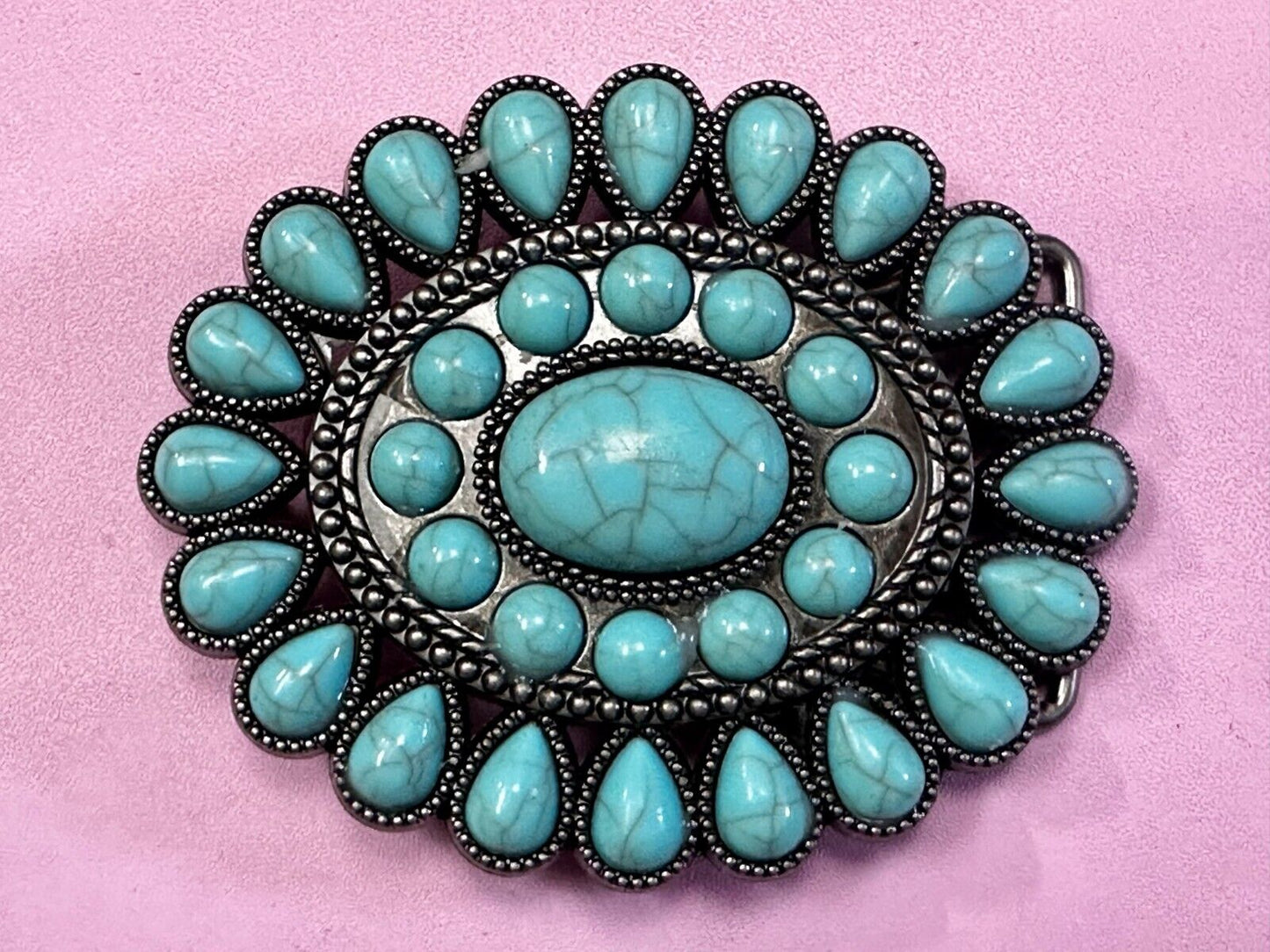 Beautiful Faux Turquoise Covered Hippie Vibe Western Cowgirls Belt Buckle #2049