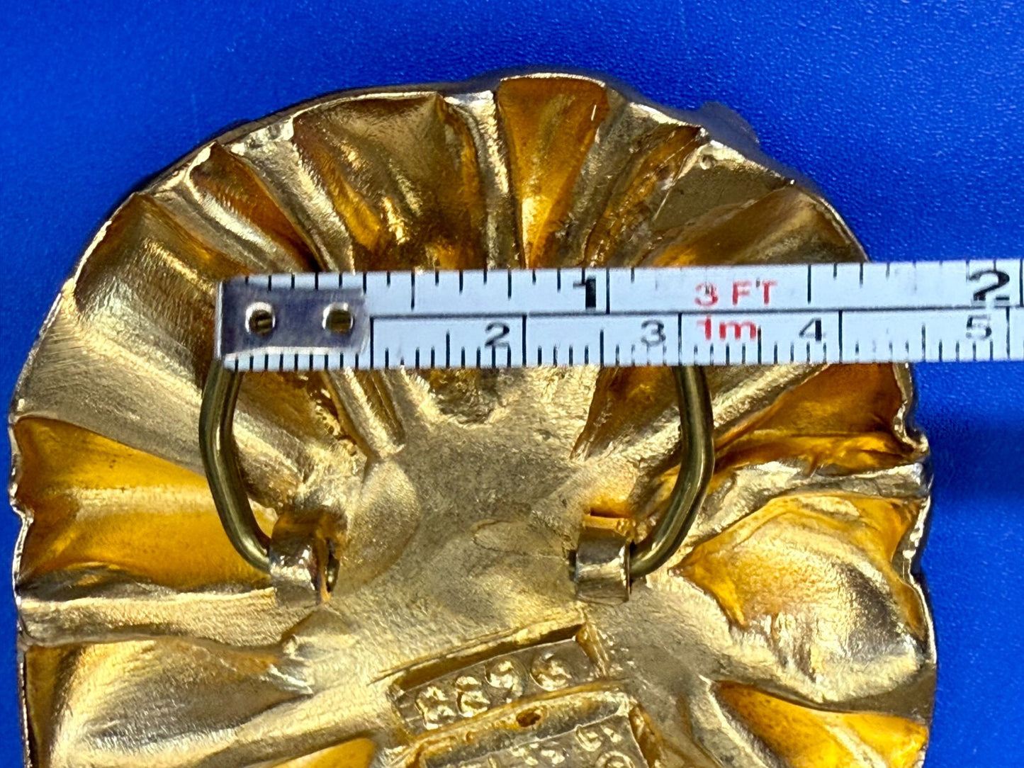 Antique Textured Metal W/ Centered Red Stone Gold Tone Belts by Lois Belt Buckle