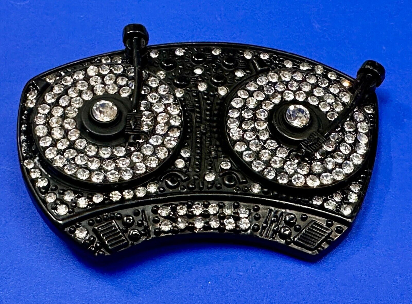 Spinner DJ Turntables Record Player Rhinestone Accented Turning Belt Buckle