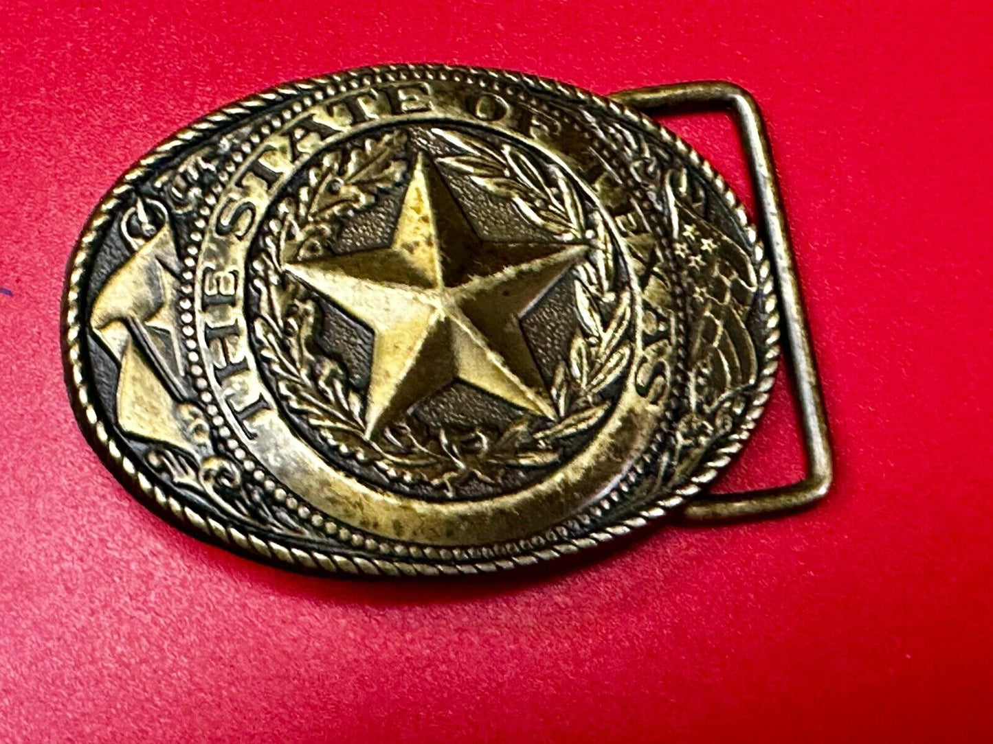 The Great State of Texas - Flag & Star Vintage SMALL USA made Belt Buckle