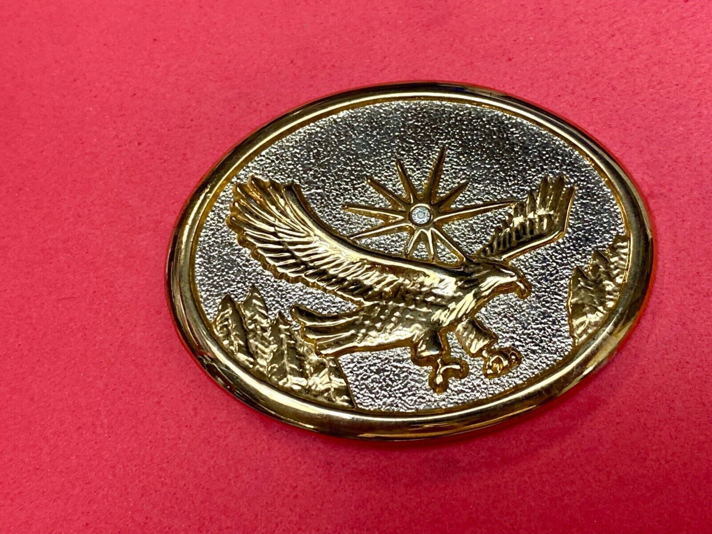 Vintage Eagle Flying Over Mountains With Sunburst two tone belt buckle
