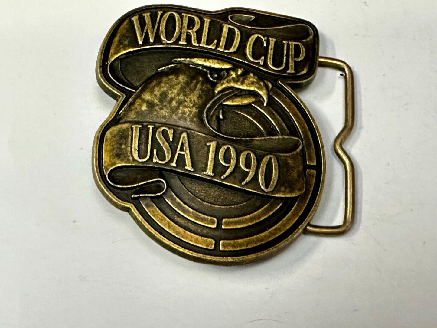 1990 USA World Cup Belt Buckle Brass Tone Vintage USA Made Belt Buckle