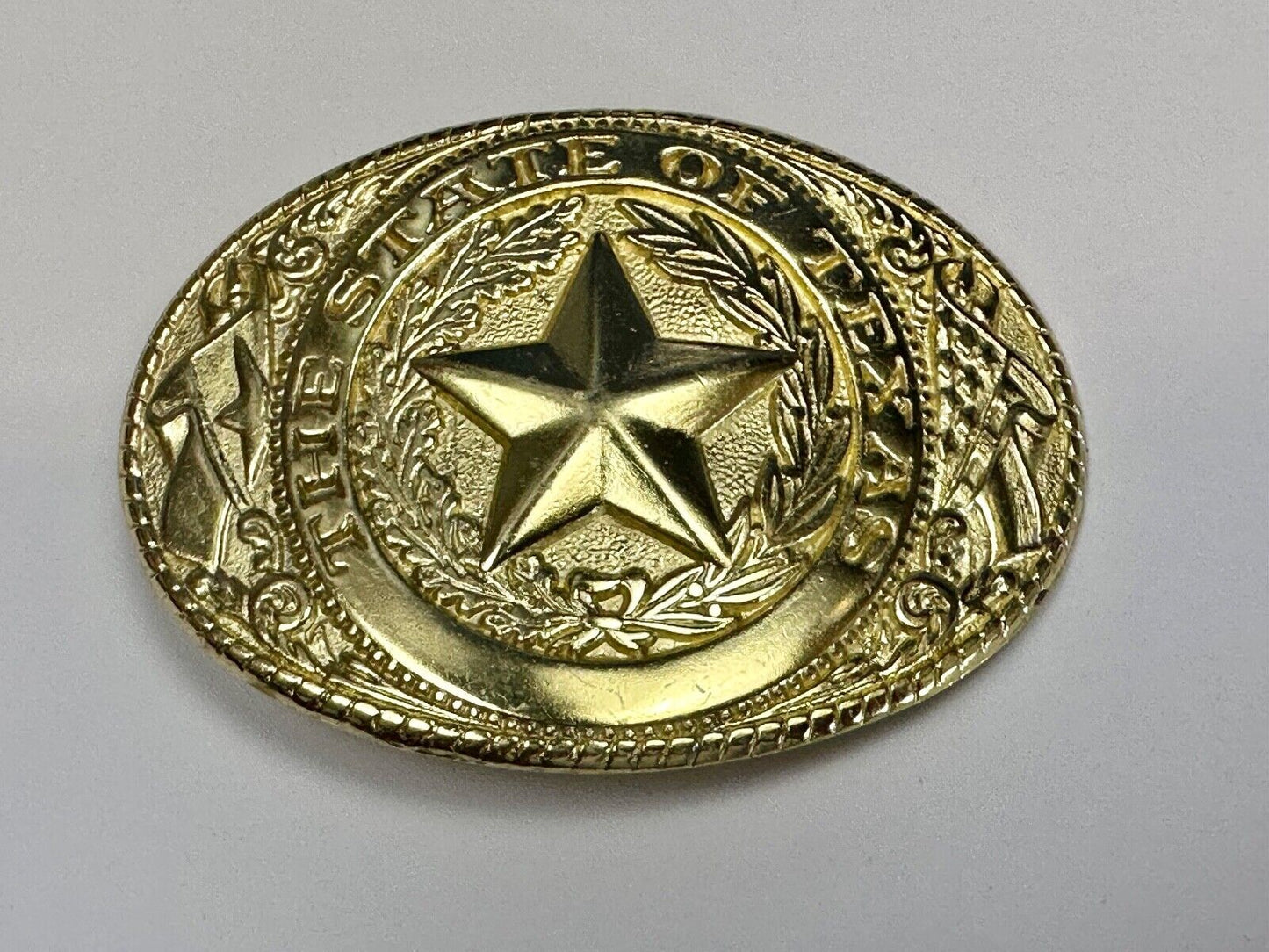 The Great State of Texas - Lone Star Flags seal gold & white color belt buckle