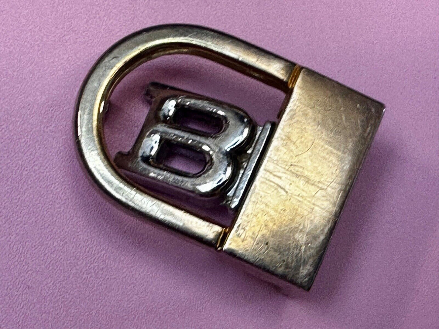 B - Letter Initial Monogram Vintage two tone swing arm small belt buckle