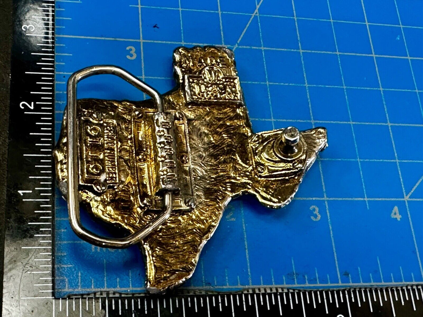The Great State of Texas Cutout Map shaped Vintage Belt Buckle marked W