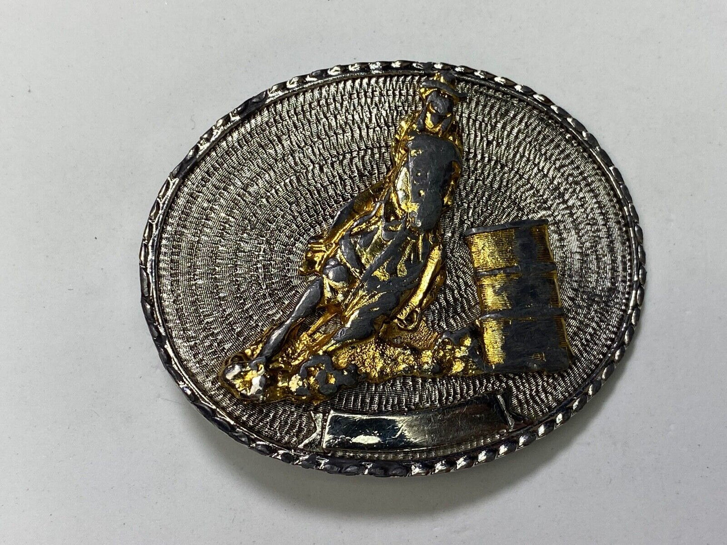 Barrel Racing Rodeo Cowboy Cowgirl Vintage Belt Buckle W/ Blank Ribbon Scroll