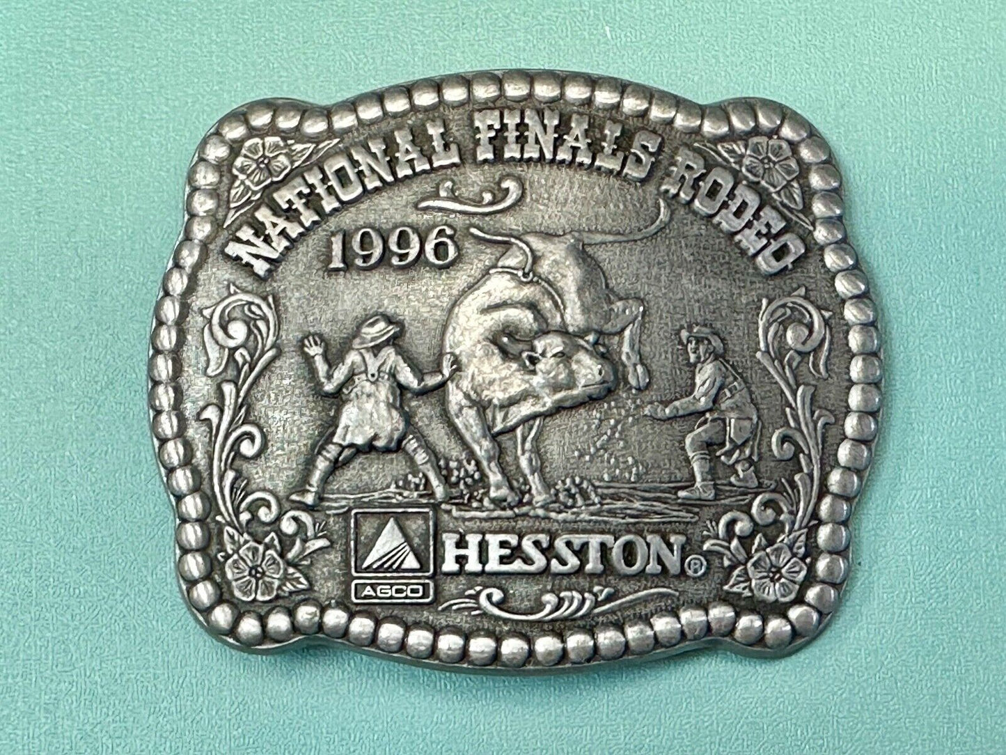 1996 NFR Rodeo Finals Steer Wrestling Cowboy Adult size belt buckle