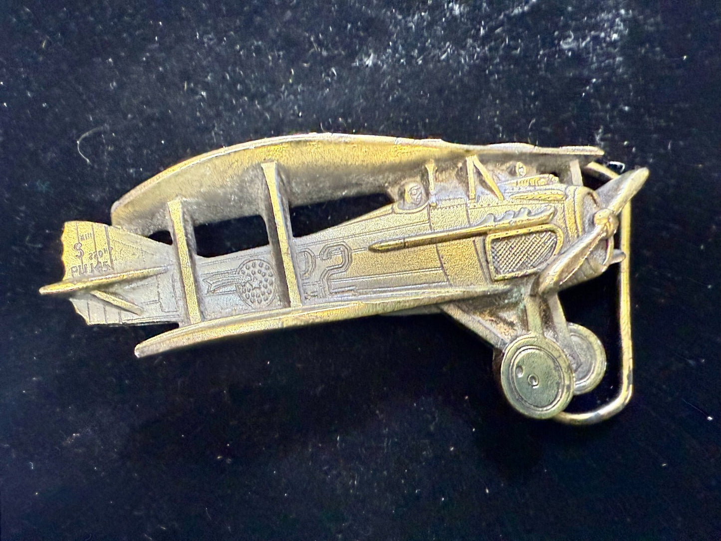 Biplane Airplane Fixed-Wing Aircraft Figural Cutout Vintage 1981 Belt Buckle