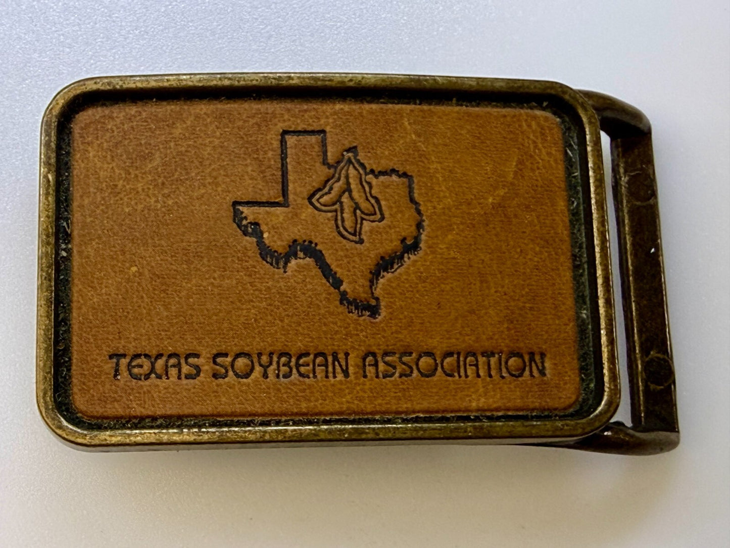 Texas Soybean Association Leather on Metal Commemorative Belt Buckle