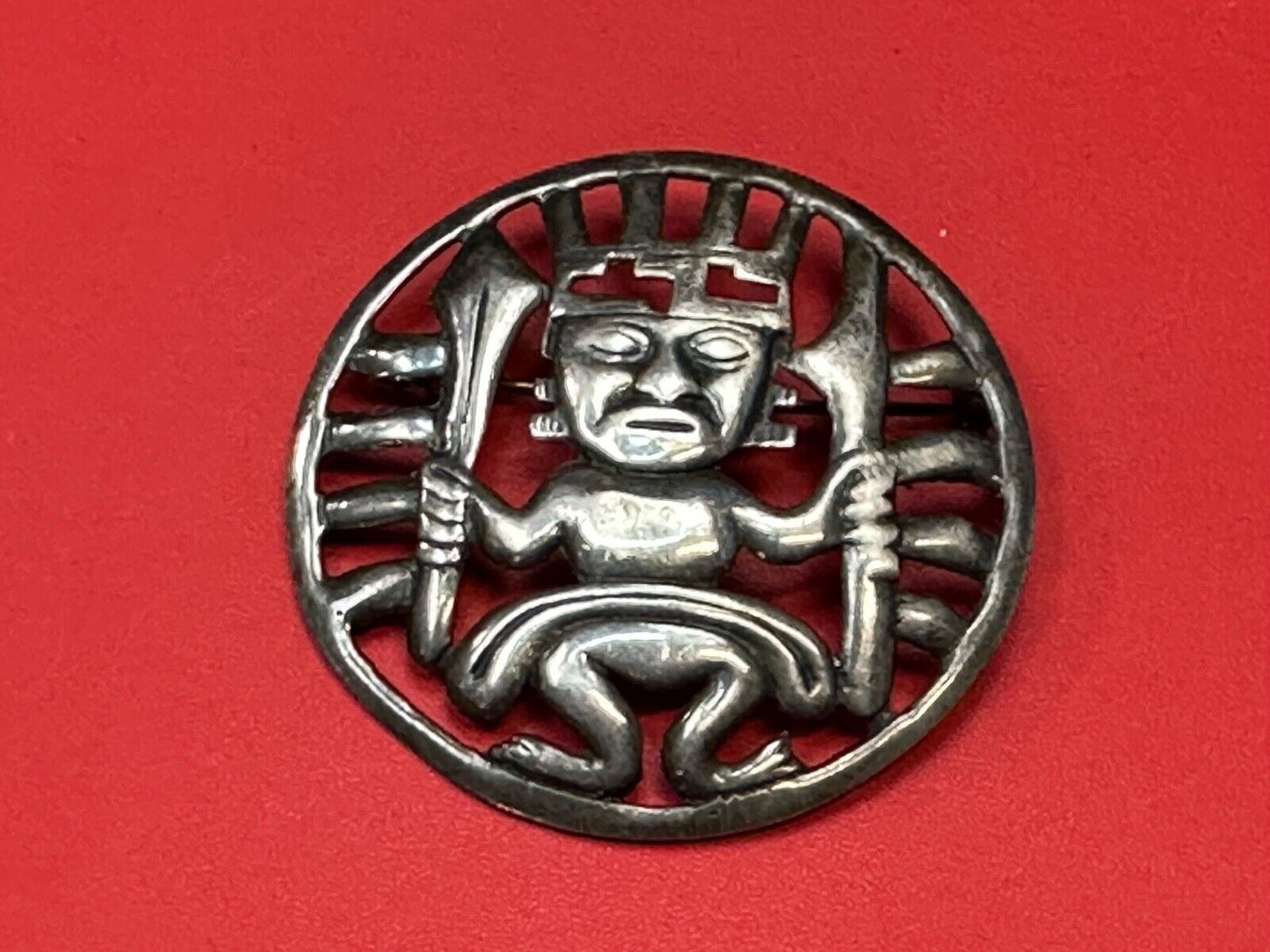 Tribal Chief Man Figure Aztec? unknown to me! Sterling Brooch Pin