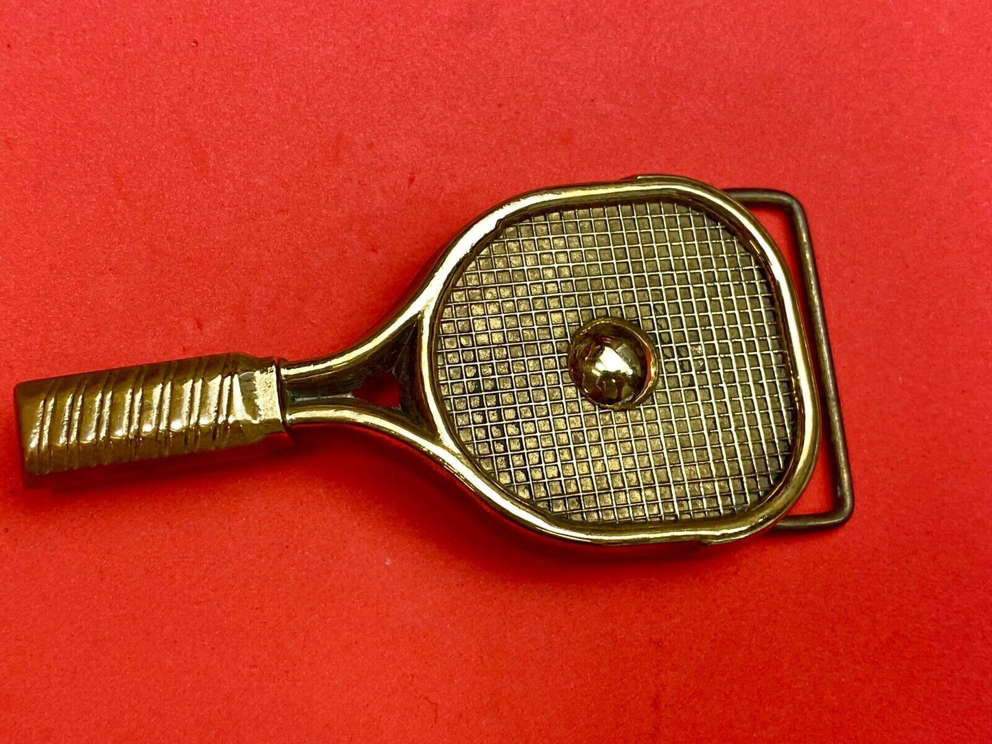 Tennis Racquet & Ball Vtg. 1978 Solid Brass Sports Belt Buckle -Baron Buckles