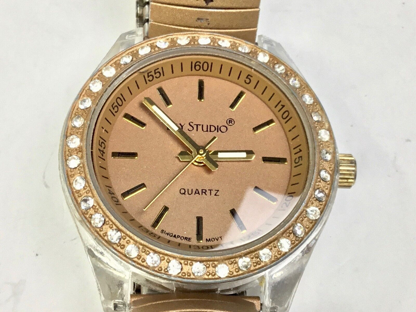 Bay Studio Ladies Silver Clear Acrylic Brown Bronze Rhinestone watch