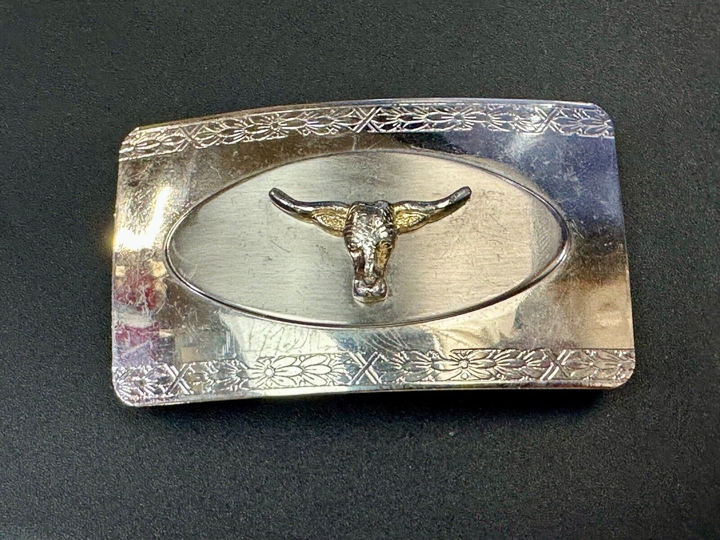 The Longhorn cow steer - cowboys cowgirls western reflective Vintage belt buckle