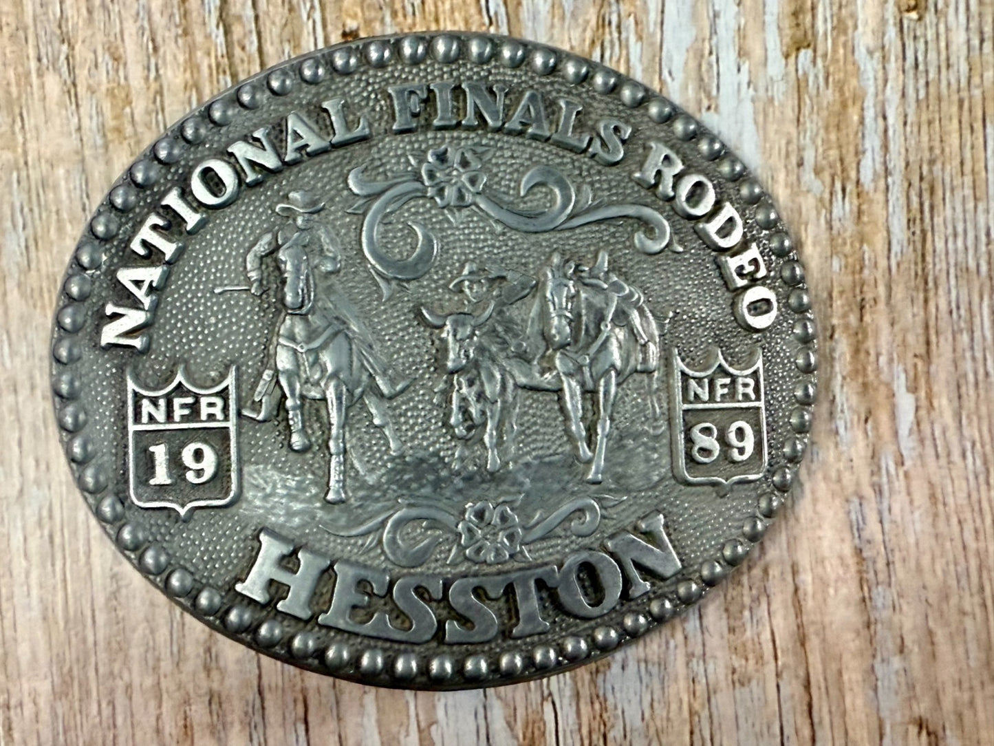 1989 Hesston NFR National Finals Rodeo Award Design Medals Vintage Belt Buckle
