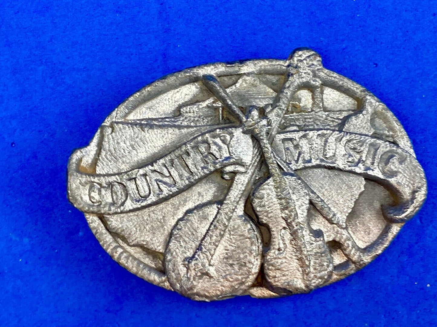 Vintage E-29 Siskiyou 1984 Country Music Belt Buckle Banjo & Fiddle Pewter