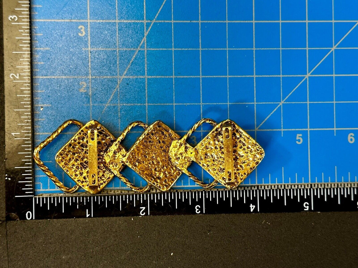 Three Diamond Shape Cutout Hippy Large Gold Tone Vintage Belt Slide Buckle